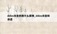 ddos攻击利用什么原理_ddos攻击和渗透