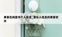 黑客在线查询个人信息_查私人信息的黑客软件