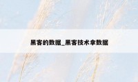 黑客的数据_黑客技术拿数据