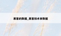 黑客的数据_黑客技术拿数据